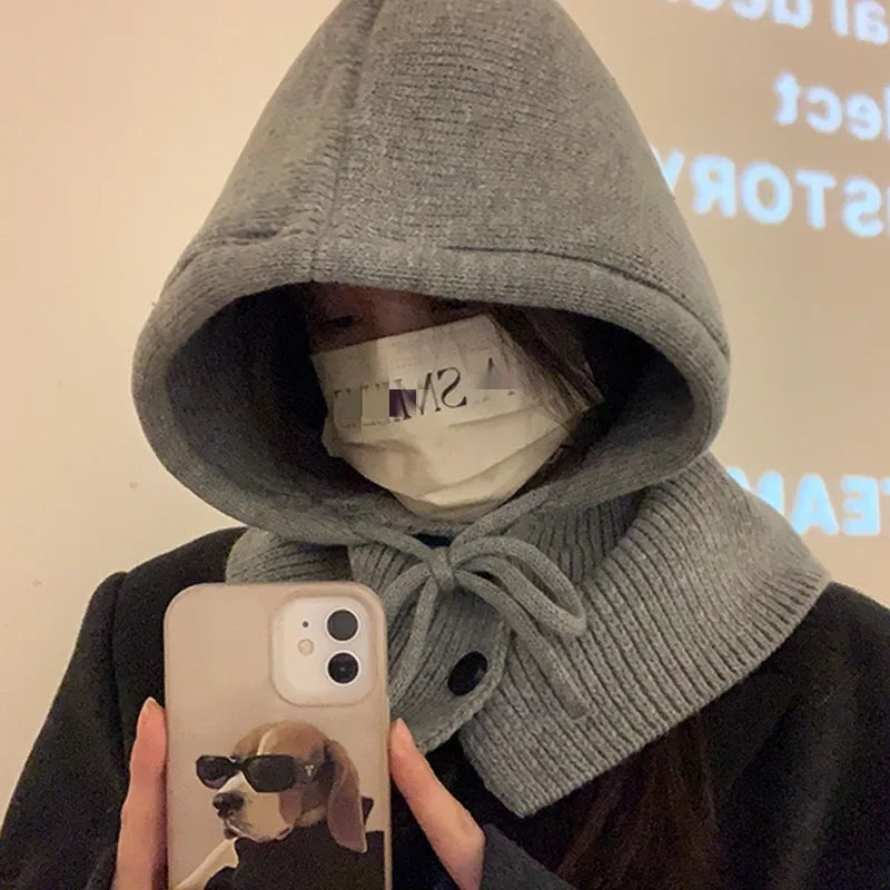 Kawai Cool Girls Style Korean Autumn Winter Women's Warming Comfortable Hat Fashion Scarf One Knitted Ear-protection Woolen Hats