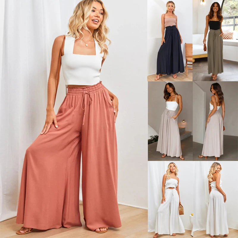 Wide Leg Pants With Elastic Waistband