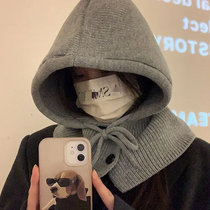 Kawai Cool Girls Style Korean Autumn Winter Women's Warming Comfortable Hat Fashion Scarf One Knitted Ear-protection Woolen Hats