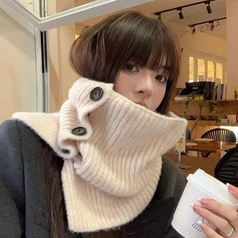 Kawai Cool Girls Style Korean Autumn Winter Women's Warming Comfortable Hat Fashion Scarf One Knitted Ear-protection Woolen Hats
