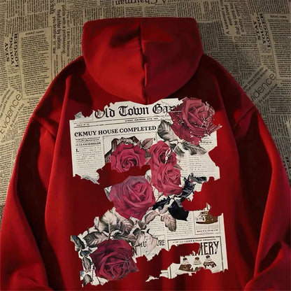 Graphic Vivid Rose Print Hoodie