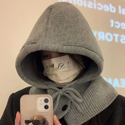 Kawai Cool Girls Style Korean Autumn Winter Women's Warming Comfortable Hat Fashion Scarf One Knitted Ear-protection Woolen Hats
