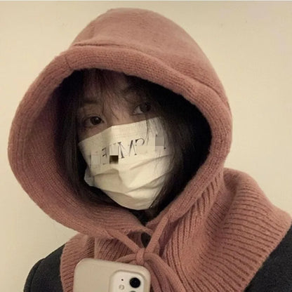 Kawai Cool Girls Style Korean Autumn Winter Women's Warming Comfortable Hat Fashion Scarf One Knitted Ear-protection Woolen Hats