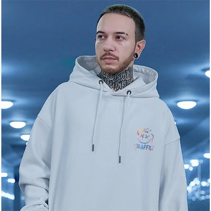 Street Graffiti Bear Print Fleece Hoodie