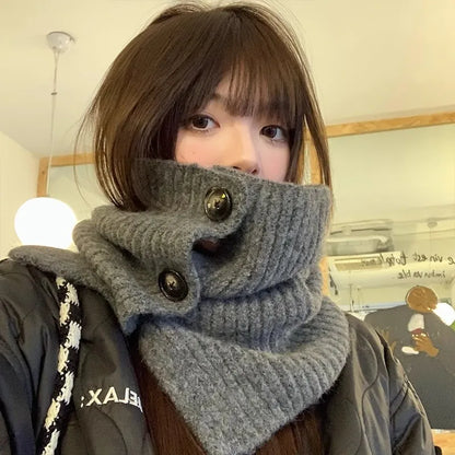 Kawai Cool Girls Style Korean Autumn Winter Women's Warming Comfortable Hat Fashion Scarf One Knitted Ear-protection Woolen Hats