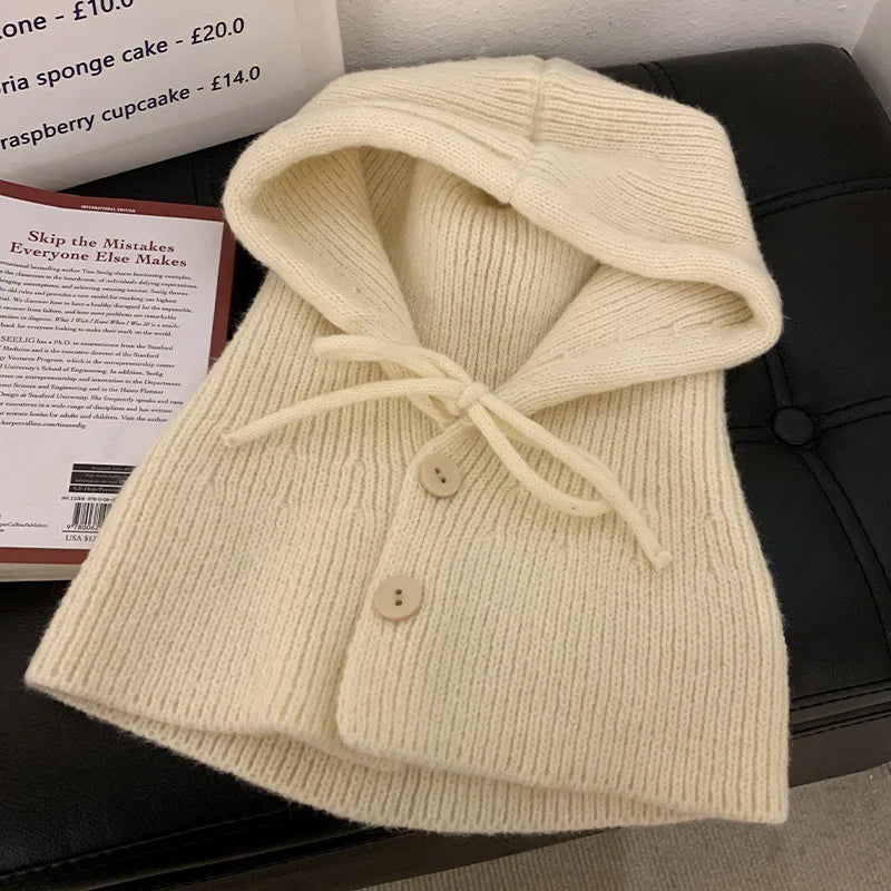 Kawai Cool Girls Style Korean Autumn Winter Women's Warming Comfortable Hat Fashion Scarf One Knitted Ear-protection Woolen Hats