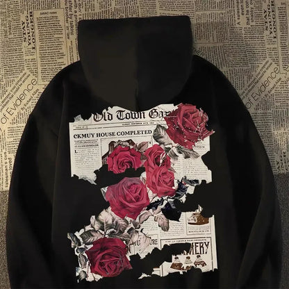 Graphic Vivid Rose Print Hoodie